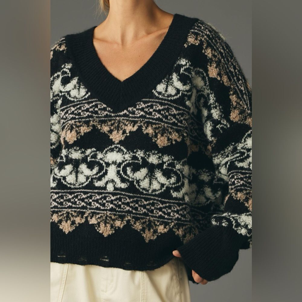 NWT Anthropologie Textured V-Neck Sweater - Picture 2 of 4